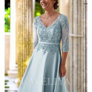 Light Blue Lace Evening Dress